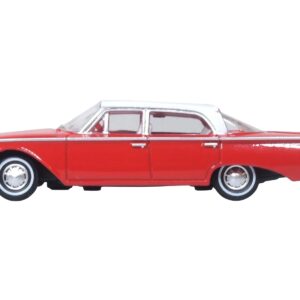 1960 Ford Fairlane Sedan 500 Monte Carlo Red with Corinthian White Top and Interior 1/87 (HO) Scale Diecast Model Car by Oxford Diecast