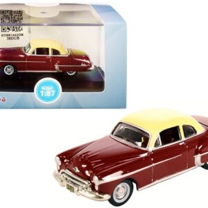 1950 Oldsmobile Rocket 88 Coupe Chariot Red with Canto Cream Top 1/87 (HO) Scale Diecast Model Car by Oxford Diecast