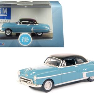 1950 Oldsmobile Rocket 88 Coupe Crest Blue with Black Top 1/87 (HO) Scale Diecast Model Car by Oxford Diecast