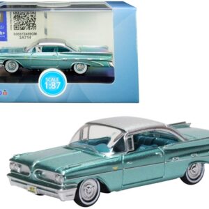 1959 Pontiac Bonneville Coupe Seaspray Green with Silver Top 1/87 (HO) Scale Diecast Model Car by Oxford Diecast