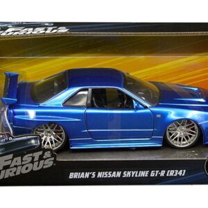 Brian’s Nissan GTR Skyline R34 RHD (Right Hand Drive) Blue “Fast & Furious” Movie 1/24 Diecast Model Car by Jada