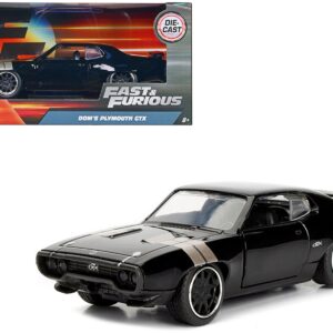 Dom’s Plymouth GTX Black with Silver Stripes Fast & Furious F8 “The Fate of the Furious” Movie 1/32 Diecast Model Car by Jada