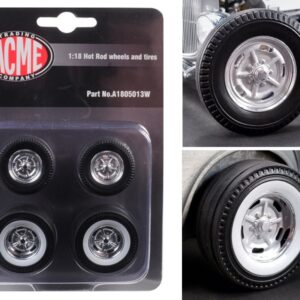 Chrome Salt Flat Wheel and Tire Set of 4 pieces from “1932 Ford 5 Window Hot Rod” 1/18 by Acme 1/18 by Acme