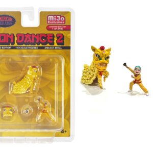 “Lion Dance 2” 4 piece Diecast Figure Set (1 Figures 1 Lion 2 Accessories) Limited Edition to 2400 pieces Worldwide for 1/64 Scale Models by American Diorama