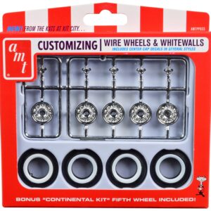 Skill 2 Model Kit Wire Wheels and Whitewall Tires Set of 5 Pieces for 1/25 Scale Models by AMT