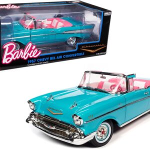 1957 Chevrolet Bel Air Convertible Aqua Blue with Pink Interior “Barbie” “Silver Screen Machines” 1/18 Diecast Model Car by Auto World