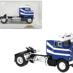 1950 Kenworth Bullnose Truck Tractor Blue with White Top and Stripes 1/87 (HO) Scale Model Car by Brekina