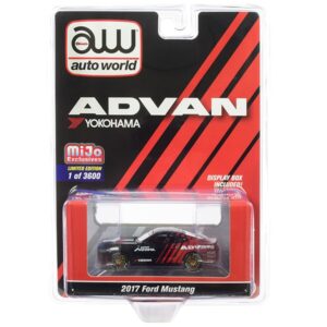 2017 Ford Mustang “ADVAN Yokohama” Red and Black Limited Edition to 3600 pieces Worldwide 1/64 Diecast Model Car by Auto World