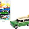 1965 Chevrolet Suburban Green Metallic and Cream with Two Surfboards “Surf Rods” Limited Edition to 3600 pieces Worldwide 1/64 Diecast Model Car by Auto World