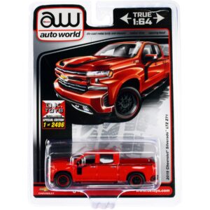 2019 Chevrolet Silverado LTZ Z71 Pickup Truck Red with Black Stripes Limited Edition to 2496 pieces Worldwide 1/64 Diecast Model Car by Auto World