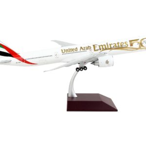 Boeing 777-300ER Commercial Aircraft “Emirates Airlines – 50th Anniversary of UAE” White with Striped Tail “Gemini 200” Series 1/200 Diecast Model Airplane by GeminiJets