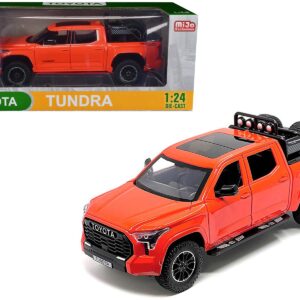 2023 Toyota Tundra TRD 4×4 Pickup Truck Solar Octane Orange with Sunroof and Wheel Rack 1/24 Diecast Model Car