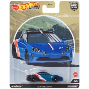 Alpine A110 Blue Metallic and Black with Graphics “Auto Strasse” Series Diecast Model Car by Hot Wheels