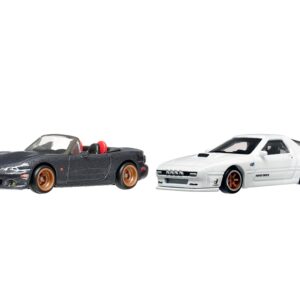 Mazda Mazdaspeed Miata Gray Metallic and Mazda RX7 FC Pandem White “Car Culture” Set of 2 Cars Diecast Model Cars by Hot Wheels