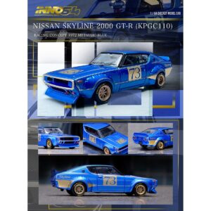 Nissan Skyline 2000 GT-R (KPGC110) RHD (Right Hand Drive) #73 Blue Metallic “Racing Concept” 1/64 Diecast Model Car by Inno Models