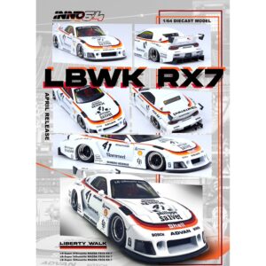 Mazda RX7 (FD3S) LB-Super-Silhouette RHD (Right Hand Drive) #41 White with Stripes and Graphics 1/64 Diecast Model Car by Inno Models