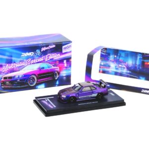 Nissan Skyline GT-R (R34) Z-Tune RHD (Right Hand Drive) Purple Metallic “EndGame Collection – Australia Special Edition” 1/64 Diecast Model Car by Inno Models