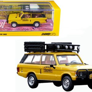 Land Rover Range Rover Classic “Camel Trophy 1982” Yellow with Roof Rack Tool Box and 4 Oil Container Accessories 1/64 Diecast Model Car by Inno Models