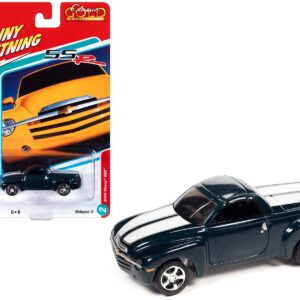 2005 Chevrolet SSR Pickup Truck Bermuda Blue Metallic with White Stripes “Classic Gold Collection” Series Limited Edition to 8476 pieces Worldwide 1/64 Diecast Model Car by Johnny Lightning