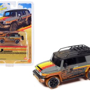 2007 Toyota FJ Cruiser Gray with Stripes (Muddy Version) with Roofrack Limited Edition to 4800 pieces Worldwide 1/64 Diecast Model Car by Johnny Lightning