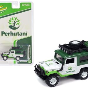 1980 Toyota Land Cruiser White and Green “Perhutani” with Roof Rack Limited Edition to 2496 pieces Worldwide 1/64 Diecast Model Car by Johnny Lightning