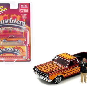 1965 Chevrolet El Camino Lowrider Red Metallic with Orange Graphics and Red Interior and Diecast Figure Limited Edition to 3600 pieces Worldwide 1/64 Diecast Model Car by Johnny Lightning