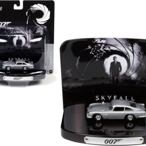 1964 Aston Martin DB5 Silver Birch with Collectible Tin Display “007” “Skyfall” (2012) Movie (23rd in the James Bond Series) 1/64 Diecast Model Car by Johnny Lightning