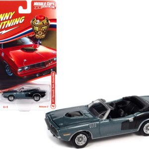 1971 Plymouth Barracuda Convertible Winchester Gray Metallic with Black Hemi Side Billboards “Class of 1971” Limited Edition to 7418 pieces Worldwide “Muscle Cars USA” Series 1/64 Diecast Model Car by Johnny Lightning