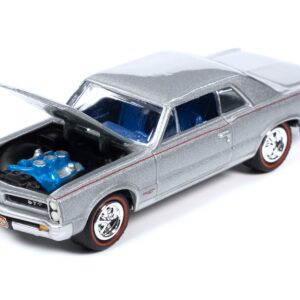 1965 Pontiac GTO Bluemist Slate Metallic with Red Stripes and Blue Interior “MCACN (Muscle Car and Corvette Nationals)” Limited Edition to 4140 pieces Worldwide “Muscle Cars USA” Series 1/64 Diecast Model Car by Johnny Lightning