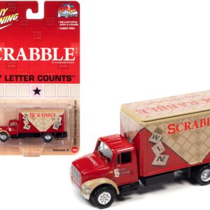 1999 International Cargo Truck Red with Graphics “Scrabble” “Pop Culture” 2022 Release 2 1/64 Diecast Model Car by Johnny Lightning