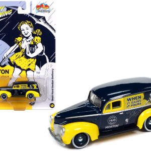 1940 Ford Sedan Delivery Dark Blue and Yellow “Morton Salt” “Pop Culture” 2023 Release 3 1/64 Diecast Model Car by Johnny Lightning