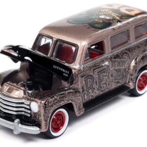 1950 Chevrolet 3100 Suburban Bronze Metallic with Black Hood “Rat Fink” Pop Culture 2024 Release 1 1/64 Diecast Model Car by Johnny Lightning