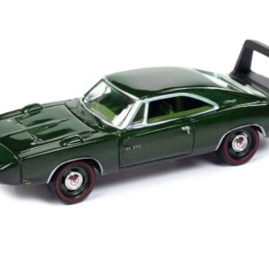 1969 Dodge Charger Daytona Dark Green Metallic with Green Interior “Mecum Auctions” Pop Culture 2024 Release 1 1/64 Diecast Model Car by Johnny Lightning