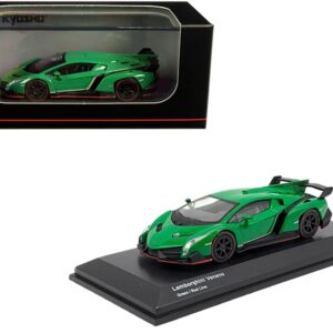 Lamborghini Veneno Green with Red Line 1/64 Diecast Model Car by Kyosho