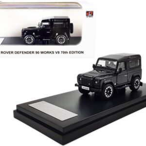 Land Rover Defender 90 Works V8 Black Metallic “70th Edition” 1/64 Diecast Model Car by LCD Models