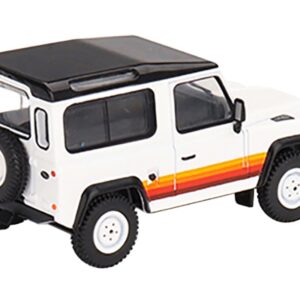 Land Rover Defender 90 Wagon White with Black Top and Stripes Limited Edition to 1800 pieces Worldwide 1/64 Diecast Model Car by Mini GT