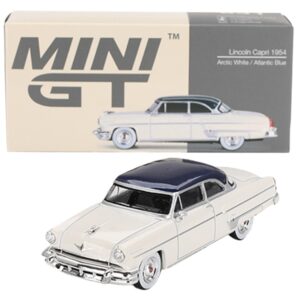 1954 Lincoln Capri Arctic White with Atlantic Blue Top Limited Edition to 3000 pieces Worldwide 1/64 Diecast Model Car by Mini GT