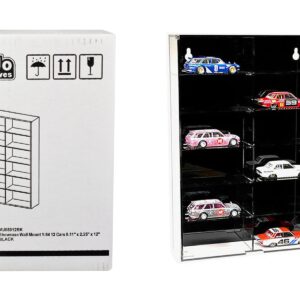 Showcase 12 Car Display Case Wall Mount with Black Back Panel “Mijo Exclusives” for 1/64 Scale Models