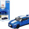 Nissan GT-R RHD (Right Hand Drive) Bayside Blue with White Stripe “50th Anniversary Edition” Limited Edition to 1200 pieces 1/64 Diecast Model Car by Era Car