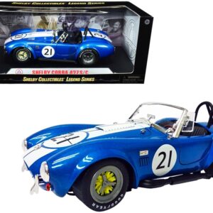 Shelby Cobra 427 S/C #21 Blue Metallic with White Stripes 1/18 Diecast Model Car by Shelby Collectibles