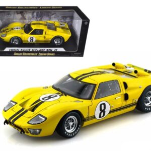 1966 Ford GT-40 MK II #8 Yellow with Black Stripes 1/18 Diecast Model Car by Shelby Collectibles