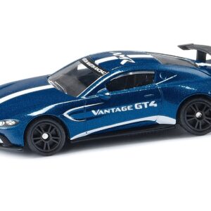 Aston Martin Vantage GT4 Blue Metallic with White Stripes Diecast Model Car by Siku