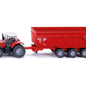 Massey Ferguson 8480 Dyna VT Tractor Red with Silver Top and Krampe Dump Trailer Red 1/87 (HO) Diecast Models by Siku