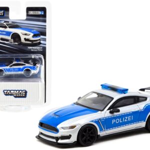 Ford Mustang GT “Polizei” German Police Silver and Blue “Global64” Series 1/64 Diecast Model Car by Tarmac Works