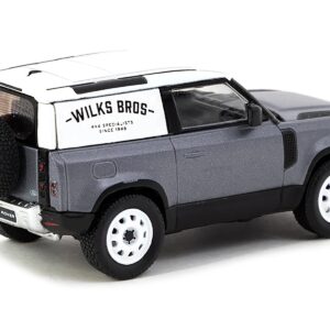 Land Rover Defender 90 Matt Blue Gray Metallic with White Top “Wilks Bros” “Global64” Series 1/64 Diecast Model Car by Tarmac Works