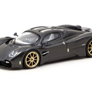 Pagani Utopia Black Carbon Fiber with Gold Wheels “Global64” Series 1/64 Diecast Model by Tarmac Works